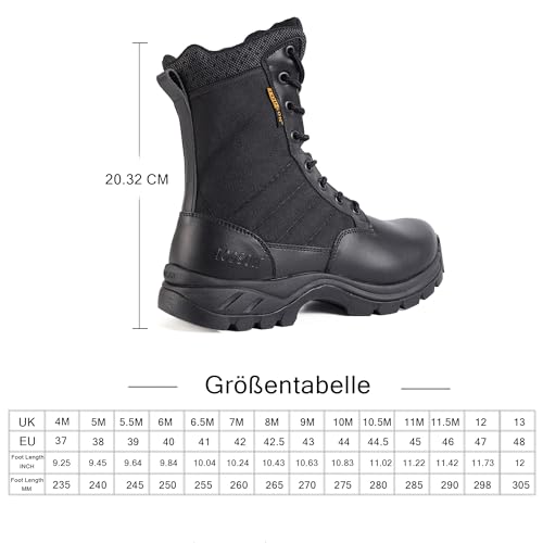 IODSON 8' Durchstichfeste Kampfstiefel Leicht Militär Stiefel Schwarz Springerstiefel Motorradstiefel Einsatzstiefel Herren&Damen mit seitlichen YKK-Reißverschlüssen Schwarz 46