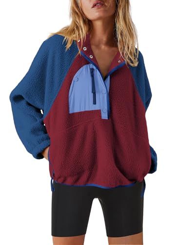 Nirovien Fleece Pullover Women Quarter Zip Sherpa Pullover Jacket(Red,S)
