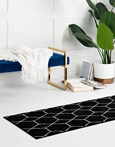 Unique Loom Trellis Frieze Collection Area Rug - Geometric (2' X 6' 1" Runner, Black/ Ivory) #TOP1