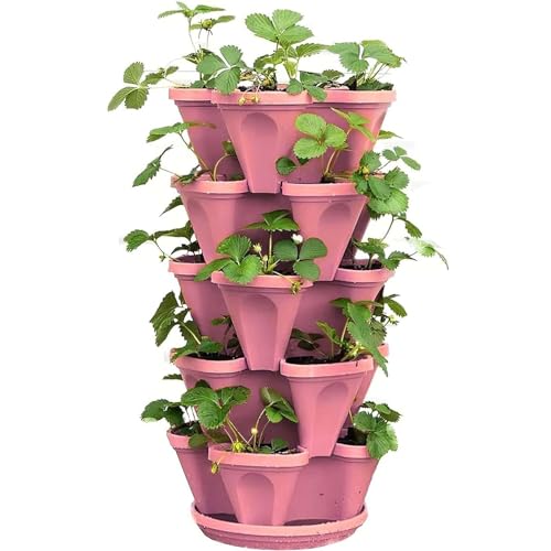 Fourpetals - Torre apilable para plantas con 6 macetas verticales para verduras, fresas, hierbas y flores, ahorro de espacio para interiores y exteriores