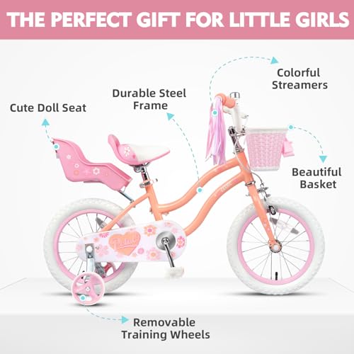 Image of Glerc Petal Girls Bike 12-18 Inch for Ages 2-9, Kids Bike with Training Wheels, Basket & Streamers, Princess Style Kids Bicycle, for Girls