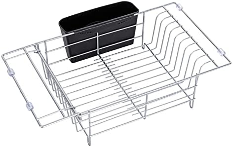 Dish Drying Rack,Expandable Sink Drying Rack for Kitchen Counter,Over Sink or in Sink Dish Drying Rack,Dish Rack with Removable Utensil Holder,Rustproof Dish Drainer Dish Drying Rack for Kitchen Sink