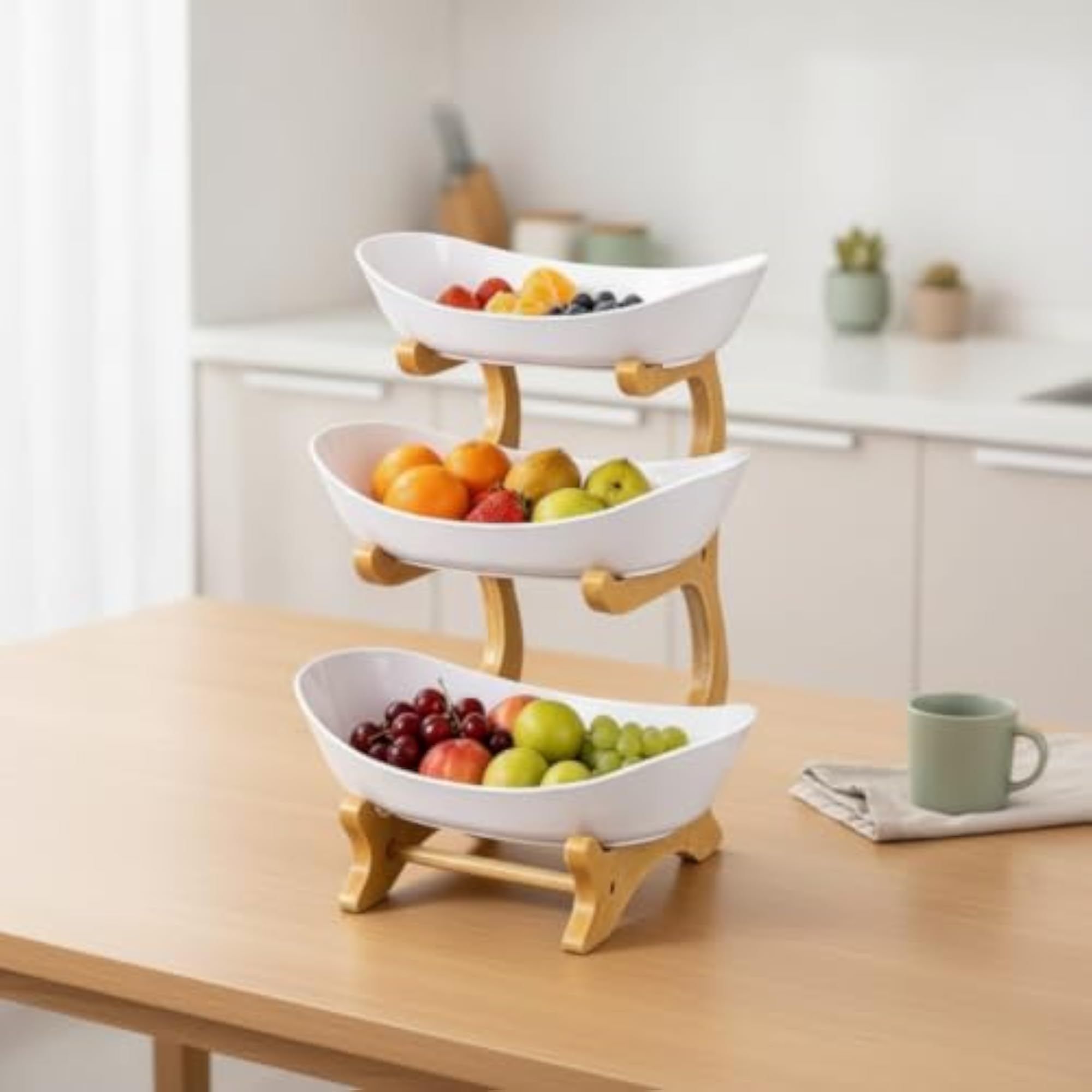 Tiered Fruit Tray Stand with Bamboo Rack