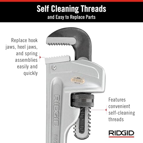 RIDGID 31090 Aluminum Straight Pipe Wrench, 10" Sturdy Plumbing Wrench with Self Cleaning Threads and Hook Jaws by RIDGID - Image 7