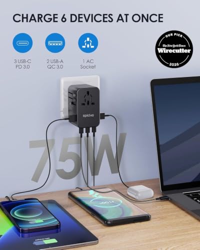 Image of EPICKA 75W GaN PD Universal Travel Adapter, 3USB-C /2USB-A