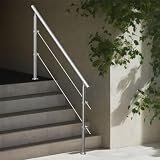 VEVOR Poręcze do schodów zewnętrznych, długość 180 cm, 2 poprzeczki, zestaw poręczy schodowych, przejściowe balustrady ze stali nierdzewnej z zestawem montażowym, podwójna kolumna, poręcze schodowe