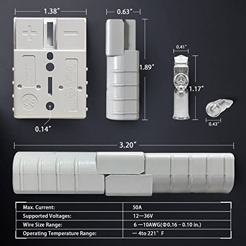 6-10 Gauge Battery Quick Connector 50A 12-36V Battery Quick Connect Disconnect Battery Quick Wire Harness Plug Kit For Car Bike Atv Winches Lifts Motors More (4Pcs,No Dust Cover,Grey) #TOP2