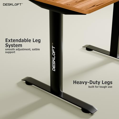 Image of Manual Height Adjustable Desk | Ergonomic Sit Stand Workstation with Walnut Wood Grain Top | Hand Crank Adjustable Computer Table for Home Office (Black Frame & Brown Top, 1200 x 600 mm)