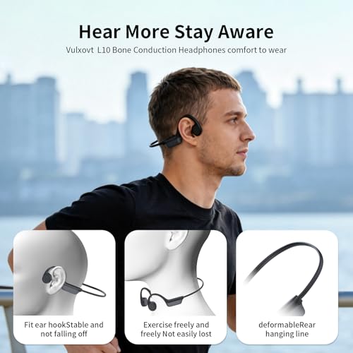 Vulxovt 2026 Bone Conduction Headphones, Bluetooth 6.0 Open Ear Headphones,Wireless Sports Earphones IPX5 Waterproof, 10H Long Battery Life Playtime for Running,Cycling,Gym (Gray-Black) — image 2