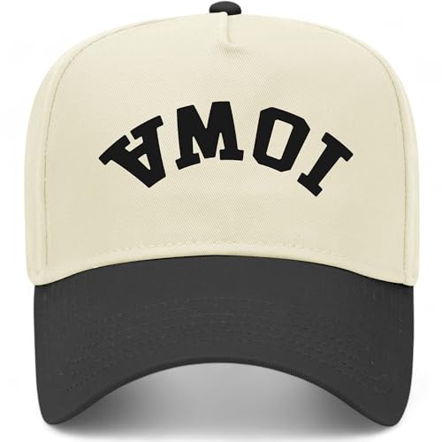 Iowa Upside Down Reversed Vintage Trucker Hat | IA | Premium Adjustable Snapback Baseball Hat for Men & Women (US Alpha One Size Black/Natural)