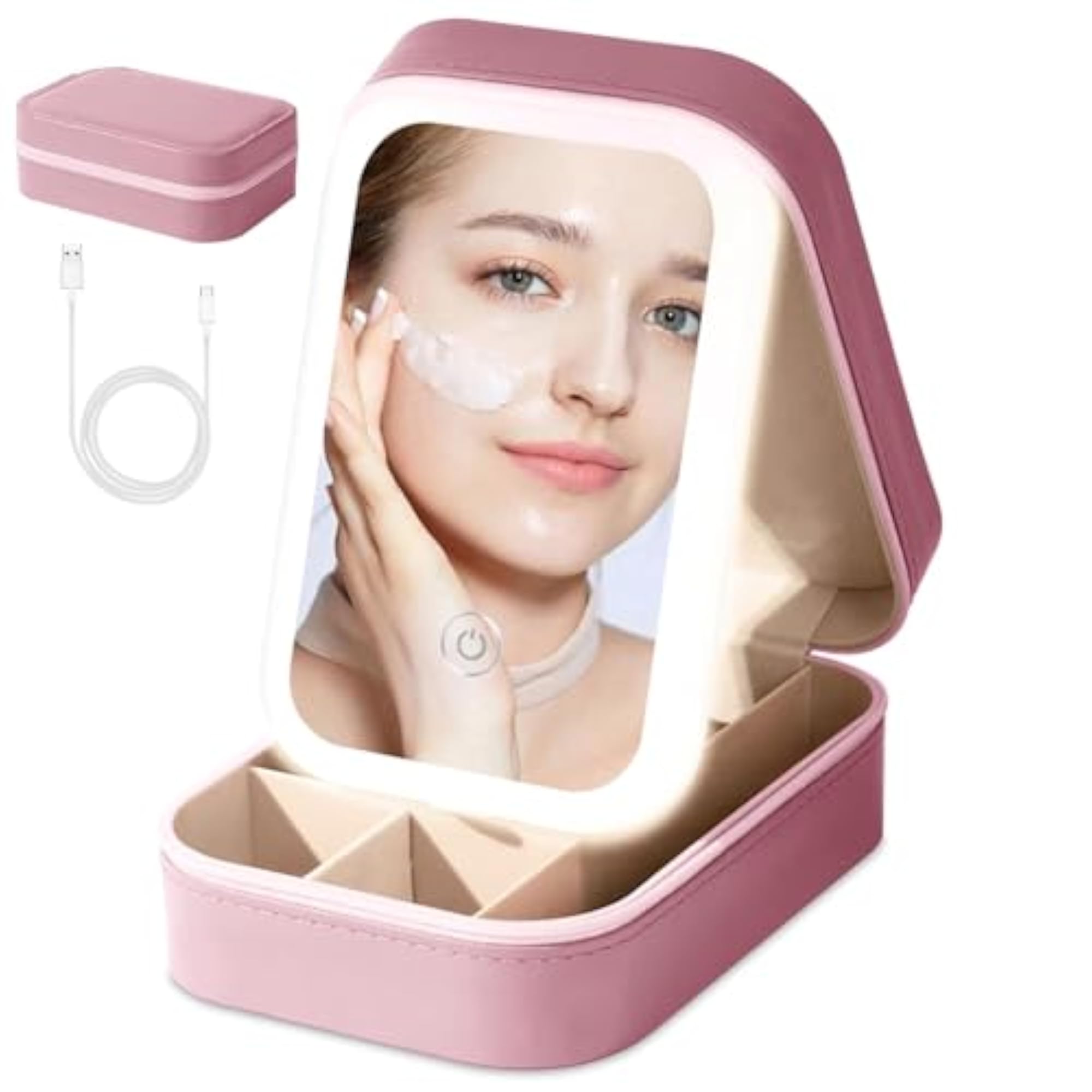 Small Travel LED Makeup Mirror Case with 3 Adjustable Color Lights