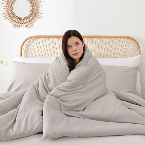 Image of ROSGONIA Queen Comforter Set Linen Grey, 3pcs Queen Size Comforter(1 Boho Gray Comforter & 2 Pillowcases) All Season Lightweight Bedding Blanket Quilt