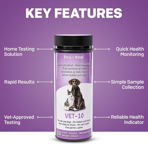 Image of One Step Pet Urine Testing Strips, 50 x Urinalysis Parameter Tests for Dogs, Cats, Vets, Accurate Testing for Veterinarians, Detects UTI, Diabetes, Bladder, Kidney, Liver, SG, pH, Glucose