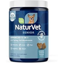 NaturVet Senior Advanced 5-in-1 Support Dog Supplement Helps Support Immune System, Heart, Liver, Cognitive Function, Eye Health Includes Ginkgo Biloba, Lutein 120 Ct.