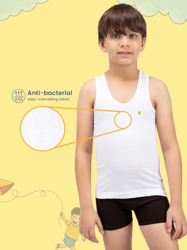 Image of Amul Comfy Boy's Vest | 100% Cotton Single Jersey Fabric | U Neck Sleeveless Innerwear | Soft Hand Feel Comfort Fit | Seamless Body | Superior Daily Comfort | Color May Vary (Pack of 4)