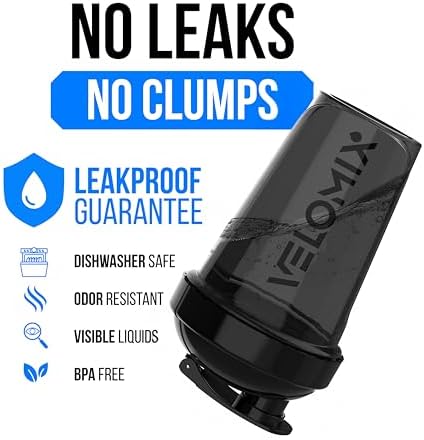 VELOMIX 6팩 567g 단백질 쉐이커 병, 단백질 믹스용, 올 인 블랙 — 사진 3