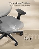 ProtoArc EC200 Ergonomischer Bürostuhl mit Verstellbarer Sitztiefe, Grau – Ansicht 6