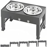 PANZZDA Elevated Dog Bowls with 2 Stainless Steel Bowl Adjustable Raised Dog Dish - Adjusts to 5 Hei