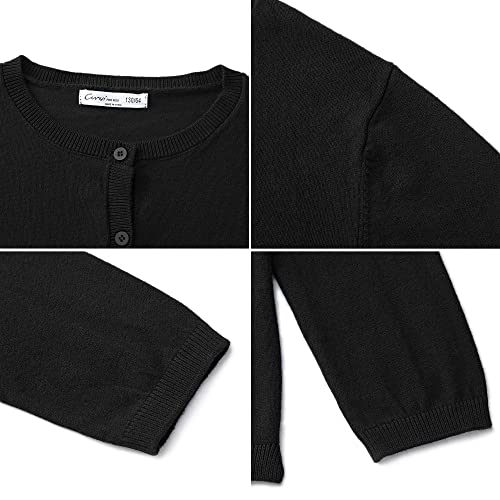 CUNYI Girl's Crewneck Lightweight Button-up Cardigan Cotton Knit Sweater Casual Cute Outerwear, Black, 140 by CUNYI - Image 3