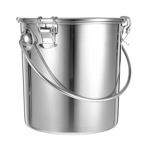 OUNONA Seau Métal Couvercle en Acier Inoxydable 6l, Seau à Riz et Passoires Cuisine, Robuste et Facile à Transporter Transport Alimentaire et Huile