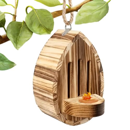 Refugio de mariposas multifuncional de madera natural con jaula protectora 8