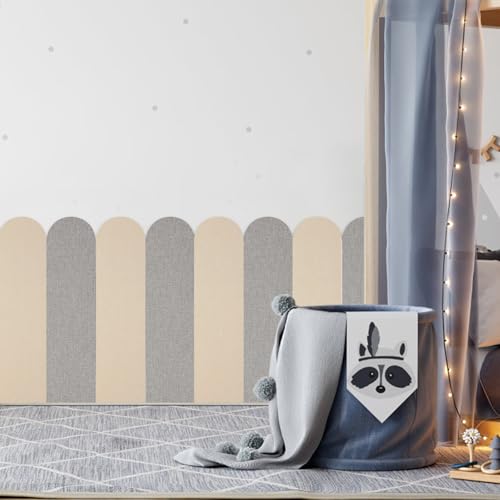 6 Stück 3D Wandpaneele,56x15cm XPE-Schaum Wandpolsterung Selbstklebend Polsterpaneel Antikollision Wandpolster für Schlafzimmer,Kinderzimmer (Hellgrau)