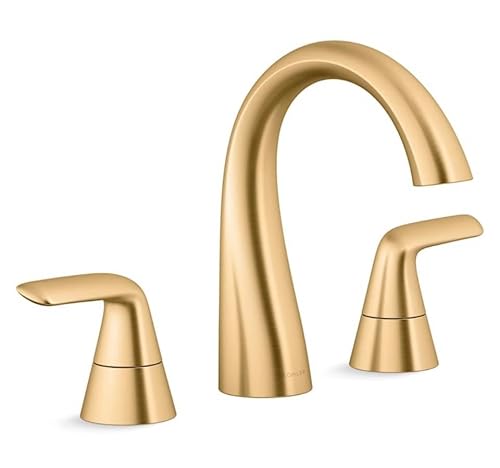 Kohler Avail Vibrant Brushed Moderne Brass 2-Handle Widespread Watersense Mid-Arc Bathroom Sink Faucet With Drain K-R33048-4D-2Mb #TOP21