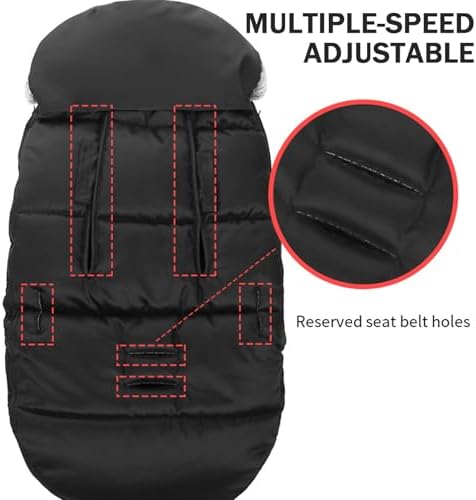 Stroller Sleeping Bag, Stroller Footmuff Thickened Fleece-Lined Warm Cover for Winter with Furs Collar & Zipper Waterproof Bunting Bag, 35x14 Inch - 5