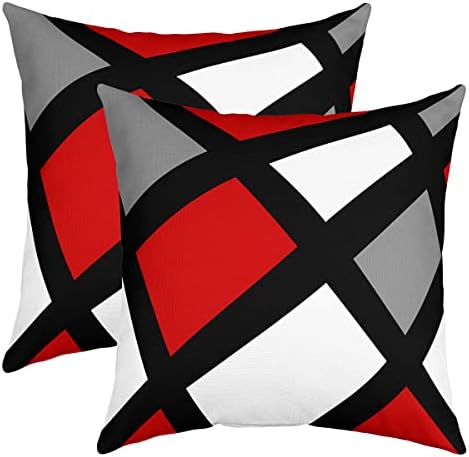 Modern Abstract Throw Pillow Covers 18"x18" Set of 2 Soft Red Stripes Gray Black White Pillow Cases Cushion Covers For Living Room Bedroom Acrylic Bold Grey Decorative Throw Pillowcases for Sofa
