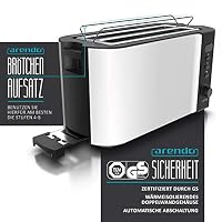 Arendo - Edelstahl Toaster Langschlitz 4 Scheiben, Defrost Funktion, Wärmeisolierendes Gehäuse mit integriertem Brötchenaufsatz - 1500W - Krümelschublade, Display mit Restzeitanzeige - weiß matt – Ansicht 2