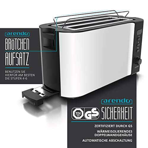 Arendo - Edelstahl Toaster Langschlitz 4 Scheiben - Defrost Funktion - wärmeisolierendes Gehäuse - mit integrierten… – Bild 3