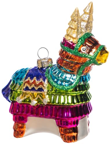 Set of 2 Hand Blown Glass Mexican Christmas Ornaments, Glass Pinata Mexican Ornaments for Christmas Tree