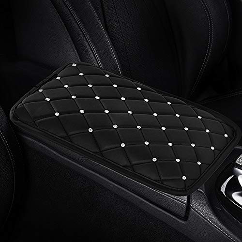 U&M Bling Bling Auto Armrest Console Cushion PU Leather Luster Crystal Arm Rest Padding Protective Case Diamond Car Decor Accessories for Women