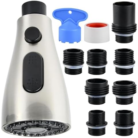 Replacement Kitchen Faucet Head for WEWE-FORIOUS-Qomolangma-VFAUOSIT-BASDEHEN-WOWOW-VCCUCINE Pull Out/Down Kitchen Sink Faucet, 3 Spray Function,Brushed Nickel Cover