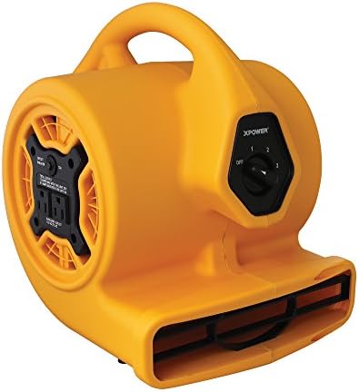 XPOWER P-130A Mini Mighty 1/5 HP 800 CFM Centrifugal Air Mover, Carpet Dryer, Floor Fan, Blower, Stackable, Daisy Chain, for Water Damage Restoration, Janitorial, Plumbing, Home Use,Yellow
