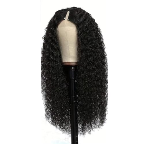 Wear and Go Pelucas brasileñas del cabello humano de la parte V rizada rizada for las mujeres negras, clip de cabeza completo sin cola del frente del cordón en la mitad de la peluca(30 inch)