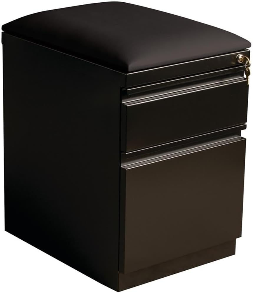 Pemberly Row 2-Drawer Metal Mobile Pedestal Filing Cabinet, 23.75" H, Black Finish, Polyurethane Fabric Cushion, Hidden Casters, Greenguard Gold Certified, Letter-Size File Storage
