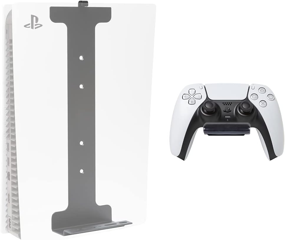 HIDEit Mounts - Wall Mount & Controller Bundle for PS5 - Includes Steel Wall Mount & Rubber Dipped Controller Holder - Patented Wall Mount for PlayStation 5 Disc & Digital - Not PS5 Slim Compatible