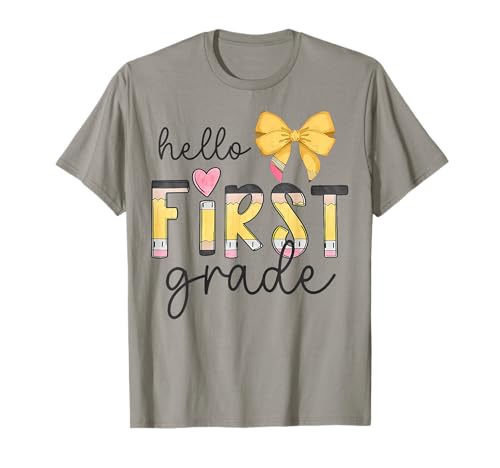 Hello First Grade Teacher Coquette Pencil Bow Back to School T-Shirt