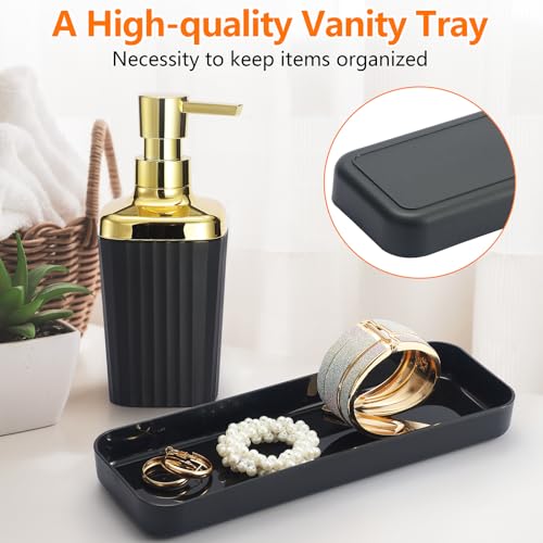Black Bathroom Accessories Set,9 Piece Black Bathroom Accessory Set with Toothbrush Holder, Trash Can, Lotion Soap Dispenser, Toothbrush Cup, Vanity Tray, Soap Dish, Toilet Brush, Qtip Holder by Viowil - Image 6