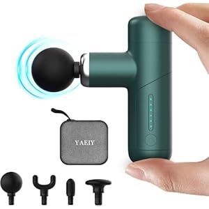 YAEIY Mini Massage Gun, Portable Massage Gun, Pocket-Sized Massager, Back Massager with 4 Attachments Handheld Ultra Small Massage Gun with Carry Case, Dark Green