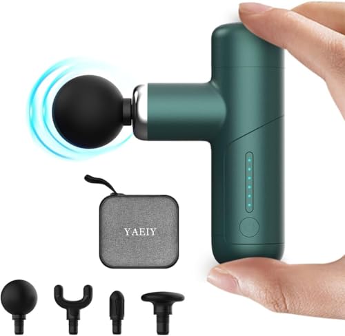 YAEIY Mini Massage Gun, Portable Massage Gun, Pocket-Sized Massager, Back Massager with 4 Attachments Handheld Ultra Small Massage Gun with Carry Case, Dark Green