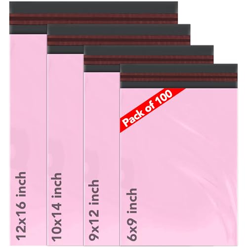 iSOUL 60 Mixed Size Self-Seal Parcel Bags Tamper-Proof Vinted Plastic Packaging for Mailing Postage Bags Shipping & Delivery Mailing Bags | 4 Sizes- Small to Large - [15 Each] Baby Pink