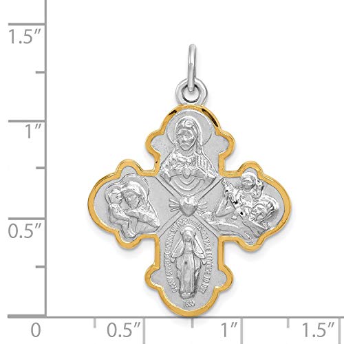 Vermeil 4-Way Budded Cruciform Cross Charm In 925 Sterling Silver 36 Mm X 35 Mm #TOP2