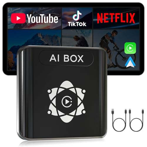 AI Box for Factory Wired CarPlay, Wireless CarPlay & Android Auto Adapter with Netflix, YouTube & TikTok, Full Android Car Video Box with 4G LTE, GPS, Dual Bluetooth and Dual-Band WiFi