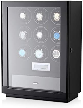 Watch Winder Box for Self-Winding up to 9 Automatic Watches with LED Case Backlight, LCD Touchscreen Display and Storage Compartment for All Watch Brands and All Watch Sizes