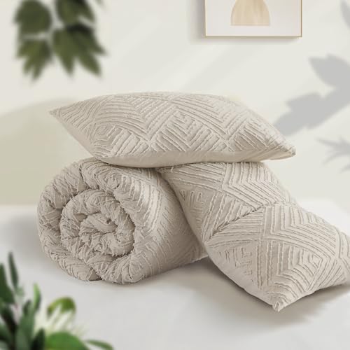 Andency King Size Comforter Set Oatmeal, 3 Pieces Boho Bedding by Andency - Used condition - Image 3