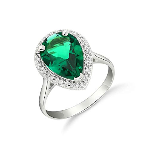 Galaxy Gold Gg 3.16 Carat Total Weight 14K Solid White Gold Emerald With Natural Diamonds Halo Ring Brilliant Pear Tear Drop Shape Cut And Round Diamonds Anniversary Engagement Promise Ring (11) #TOP2