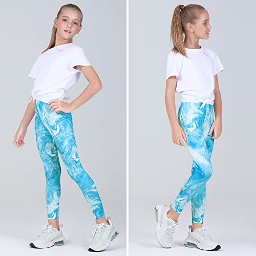 Quedoris Girls 3-Pack Printed Leggings Tie Dye Blue Dark Purple Black 130Y #TOP2
