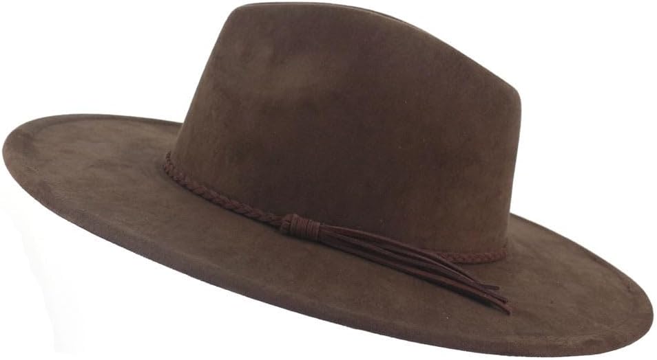 Men Women Suede Top Hat 9.5Cm Wide Brim Jazz Fedora Hat Autumn Winter Warm Felt Church Fascinator Fedoras Hats (Coffee)